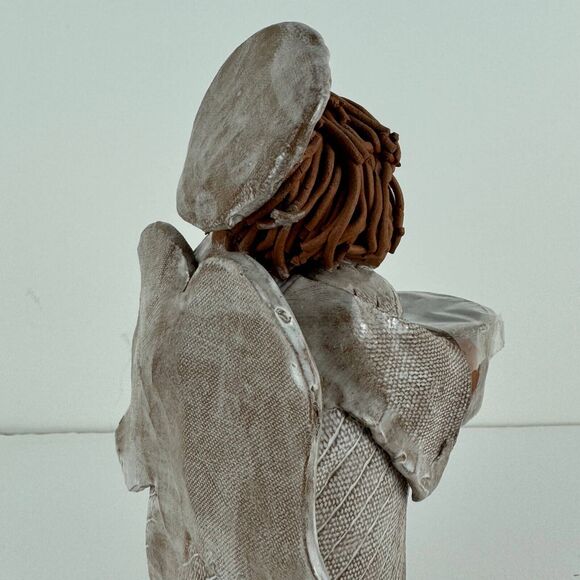 vintage clay pottery candle tealight holder angel choir folkart sculpture figure - Picture 5 of 15